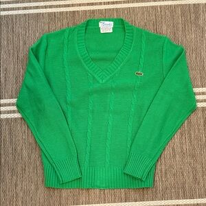 Authentic Vintage Haymaker Lacoste Kelly Green V-Neck Cable Knit Sweater Size 40